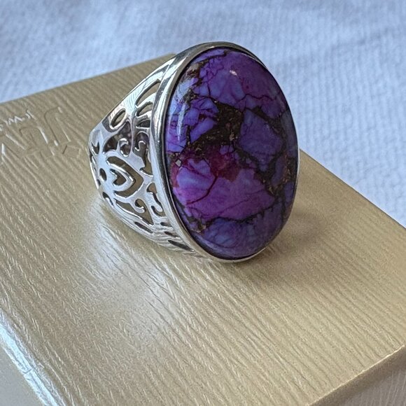 Purple Turquoise Statement Ring 925 Sterling Silver - Picture 12 of 15